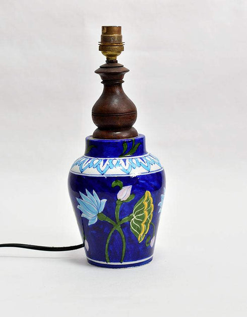 Blue Pottery 5 Handiya Lamp Lotus Design (Without Lampshade)